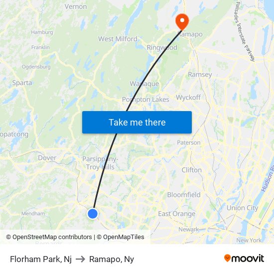 Florham Park, Nj to Ramapo, Ny map