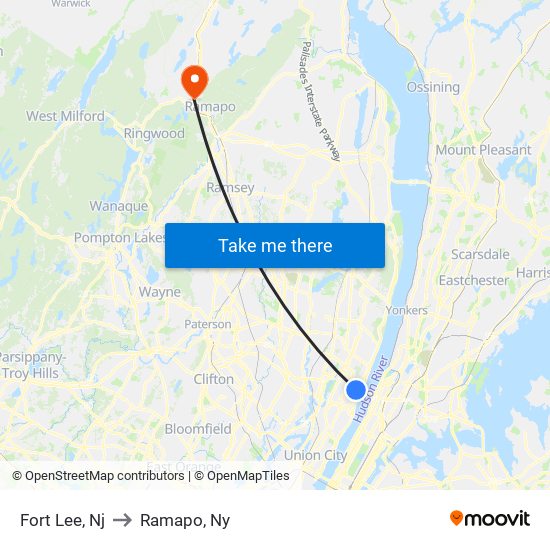 Fort Lee, Nj to Ramapo, Ny map