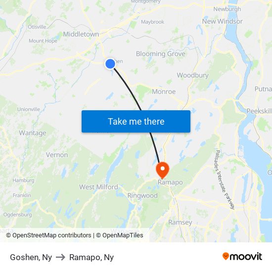 Goshen, Ny to Ramapo, Ny map