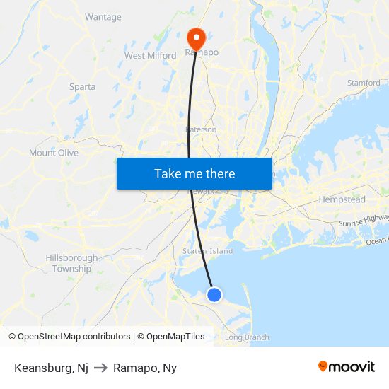 Keansburg, Nj to Ramapo, Ny map