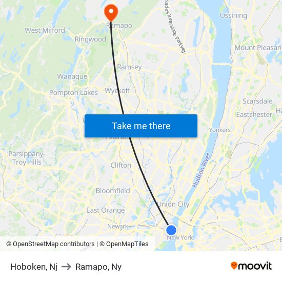 Hoboken, Nj to Ramapo, Ny map