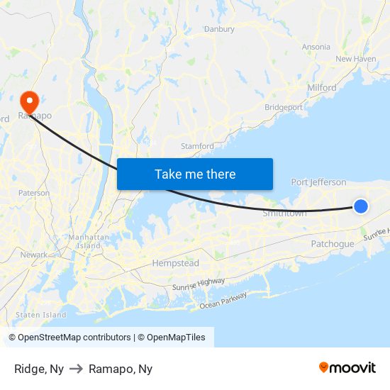 Ridge, Ny to Ramapo, Ny map