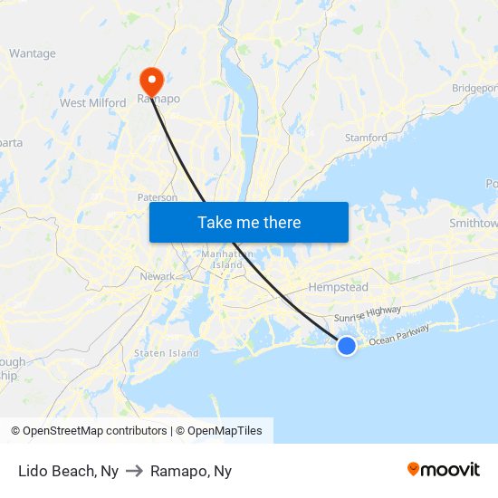 Lido Beach, Ny to Ramapo, Ny map