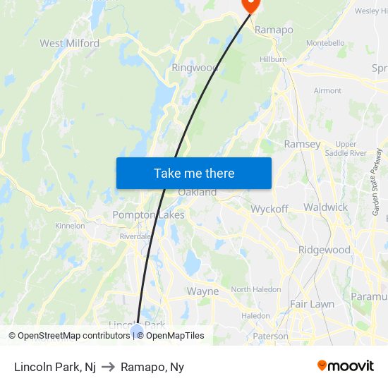 Lincoln Park, Nj to Ramapo, Ny map