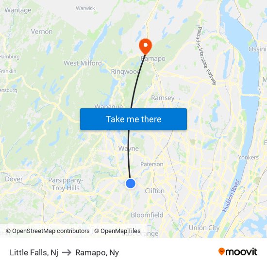 Little Falls, Nj to Ramapo, Ny map