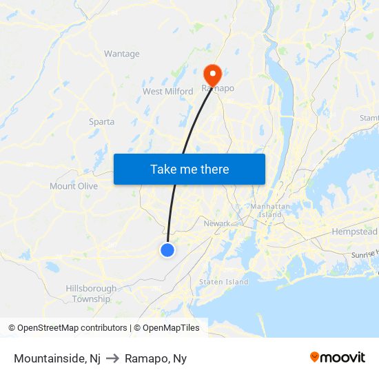 Mountainside, Nj to Ramapo, Ny map