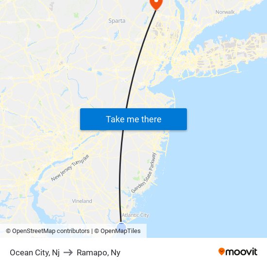 Ocean City, Nj to Ramapo, Ny map