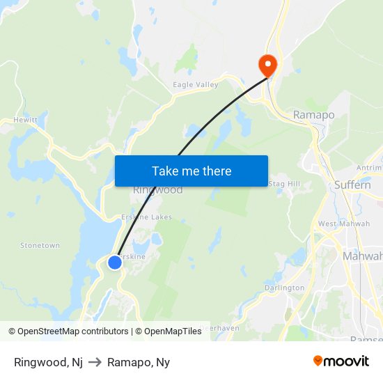 Ringwood, Nj to Ramapo, Ny map