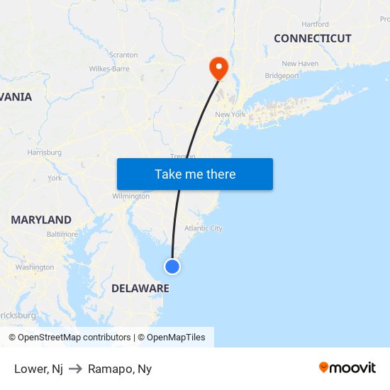 Lower, Nj to Ramapo, Ny map