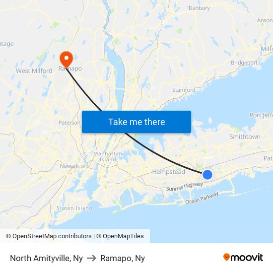 North Amityville, Ny to Ramapo, Ny map