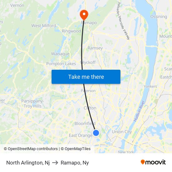 North Arlington, Nj to Ramapo, Ny map