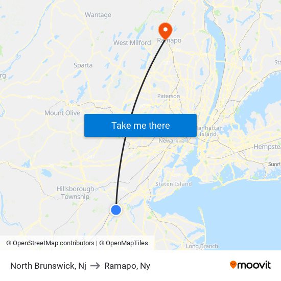 North Brunswick, Nj to Ramapo, Ny map