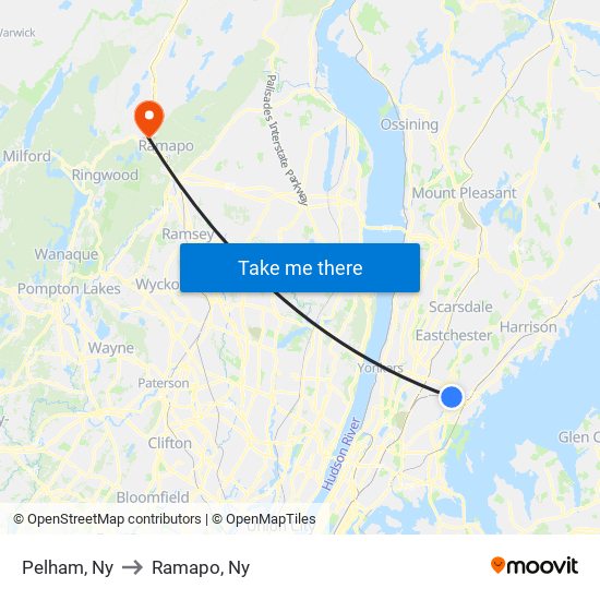 Pelham, Ny to Ramapo, Ny map