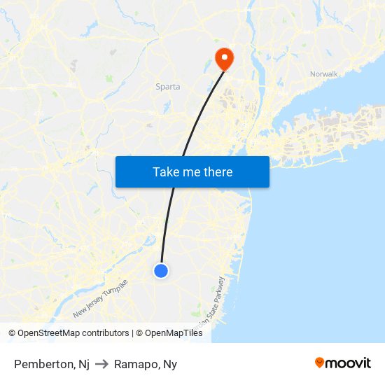 Pemberton, Nj to Ramapo, Ny map