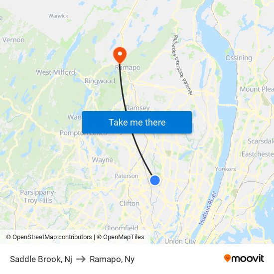 Saddle Brook, Nj to Ramapo, Ny map