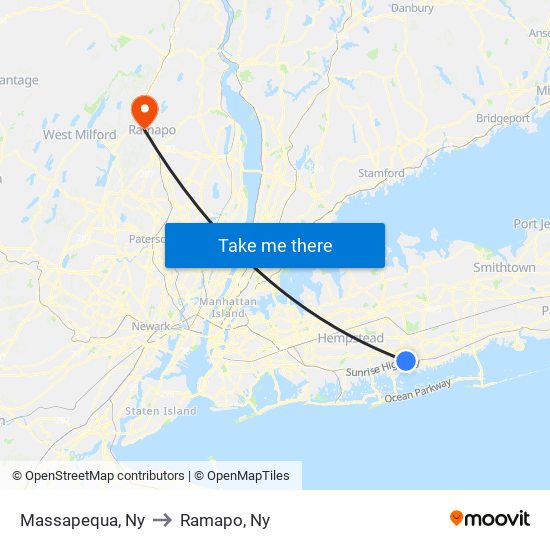 Massapequa, Ny to Ramapo, Ny map