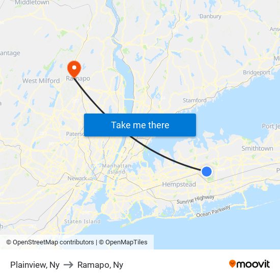 Plainview, Ny to Ramapo, Ny map