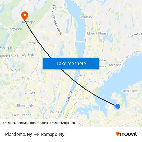 Plandome, Ny to Ramapo, Ny map