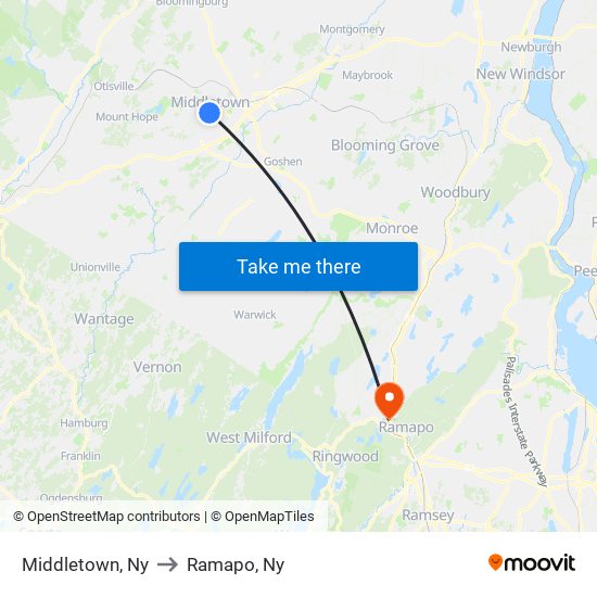 Middletown, Ny to Ramapo, Ny map