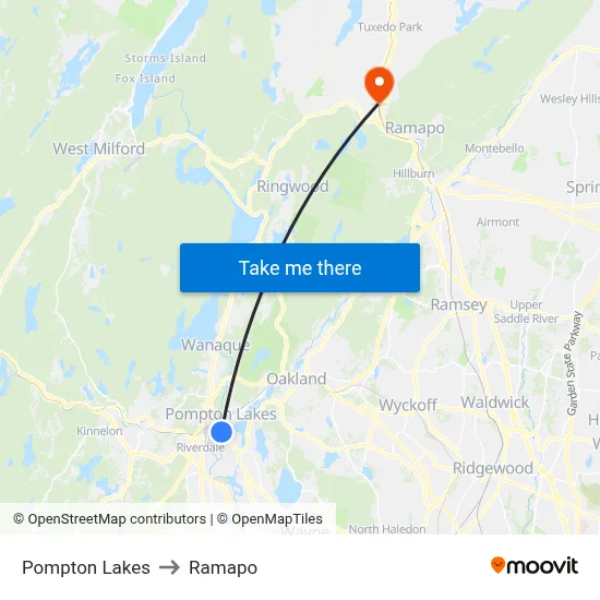 Pompton Lakes to Ramapo map