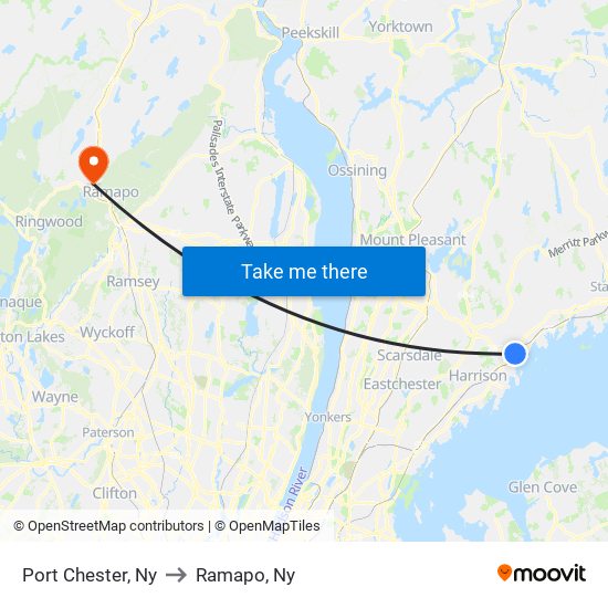 Port Chester, Ny to Ramapo, Ny map