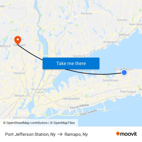 Port Jefferson Station, Ny to Ramapo, Ny map
