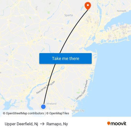 Upper Deerfield, Nj to Ramapo, Ny map