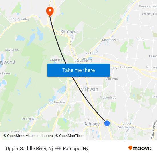 Upper Saddle River, Nj to Ramapo, Ny map