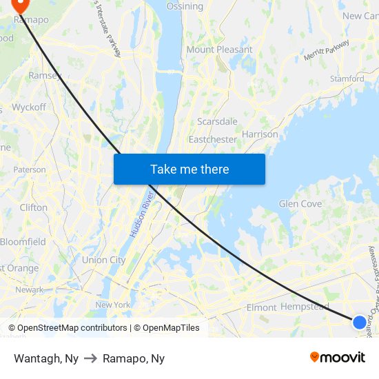 Wantagh, Ny to Ramapo, Ny map