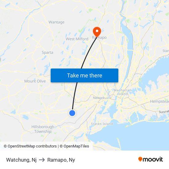 Watchung, Nj to Ramapo, Ny map