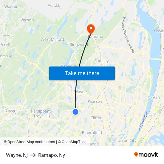 Wayne, Nj to Ramapo, Ny map