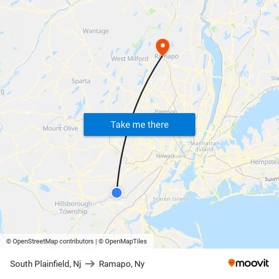 South Plainfield, Nj to Ramapo, Ny map