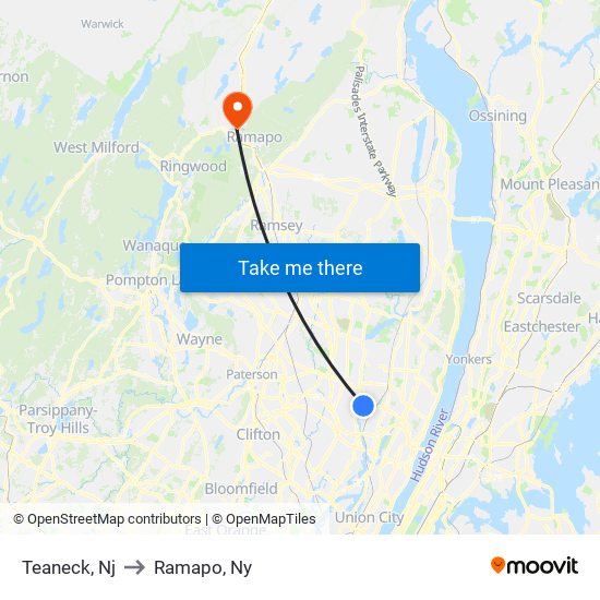 Teaneck, Nj to Ramapo, Ny map