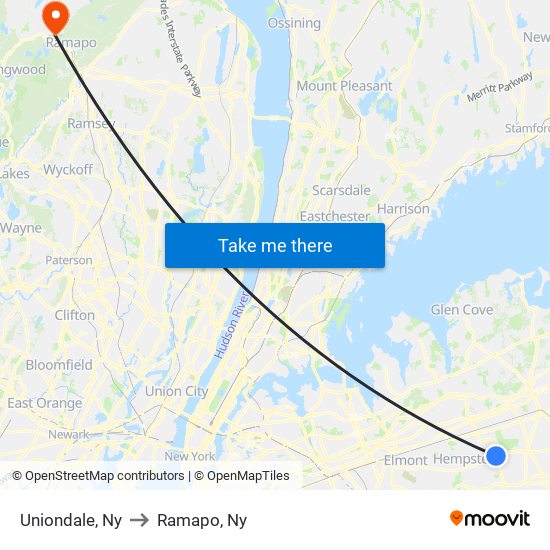 Uniondale, Ny to Ramapo, Ny map