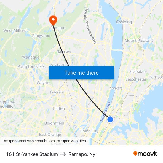 161 St-Yankee Stadium to Ramapo, Ny map