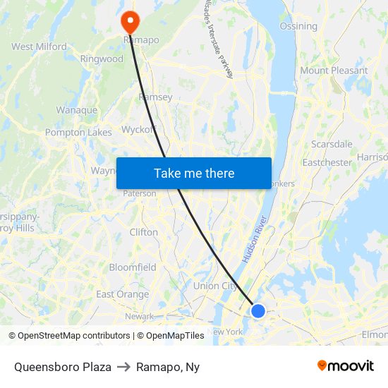 Queensboro Plaza to Ramapo, Ny map