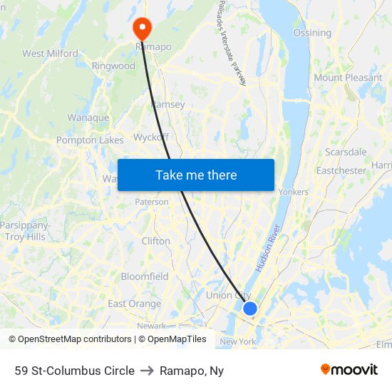 59 St-Columbus Circle to Ramapo, Ny map