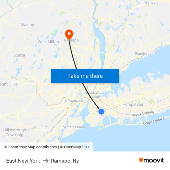 East New York to Ramapo, Ny map
