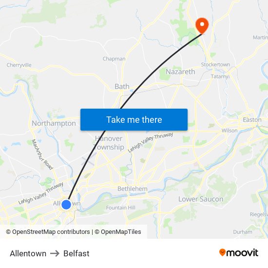 Allentown to Belfast map