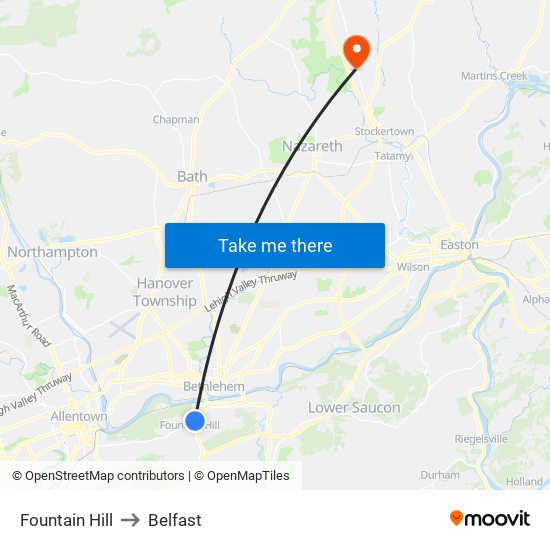 Fountain Hill to Belfast map