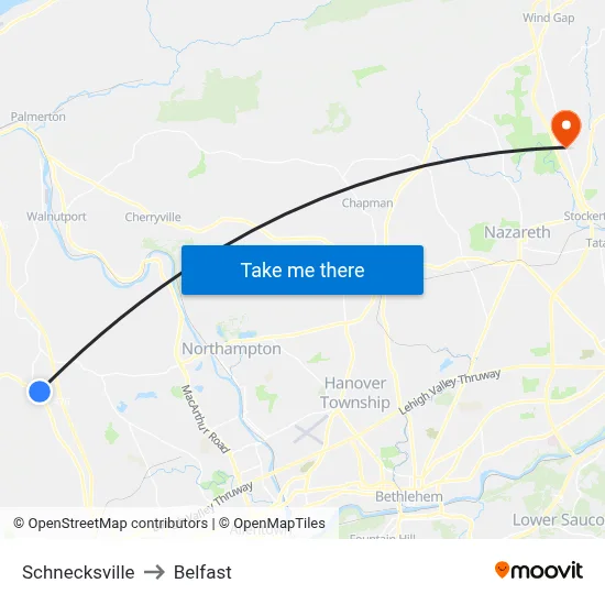 Schnecksville to Belfast map