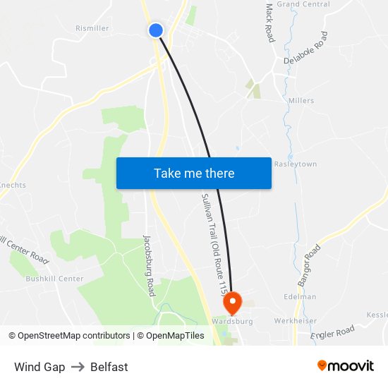 Wind Gap to Belfast map