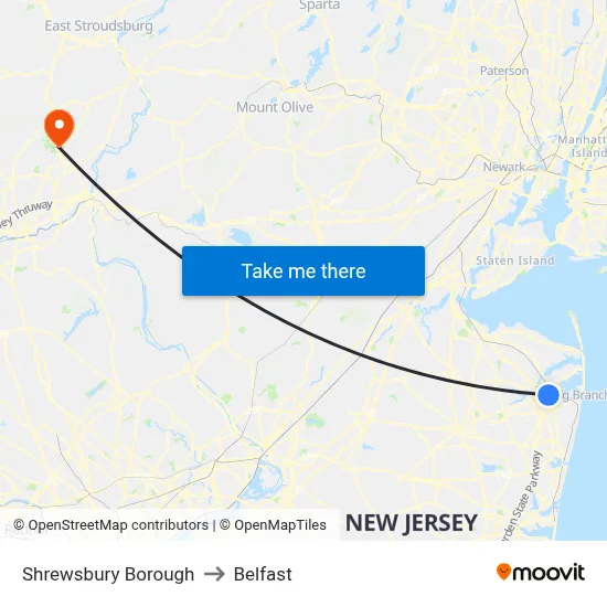 Shrewsbury Borough to Belfast map