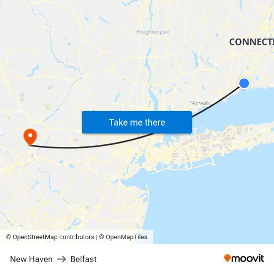 New Haven to Belfast map