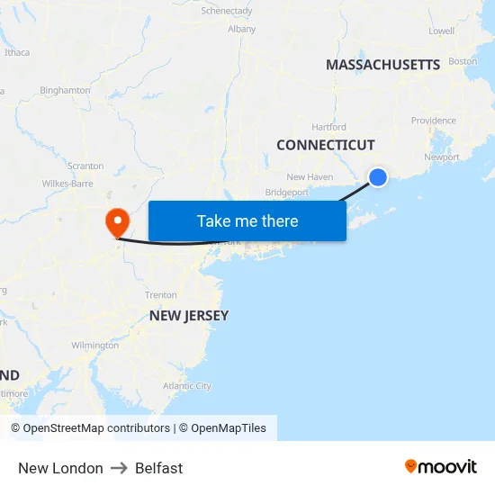 New London to Belfast map