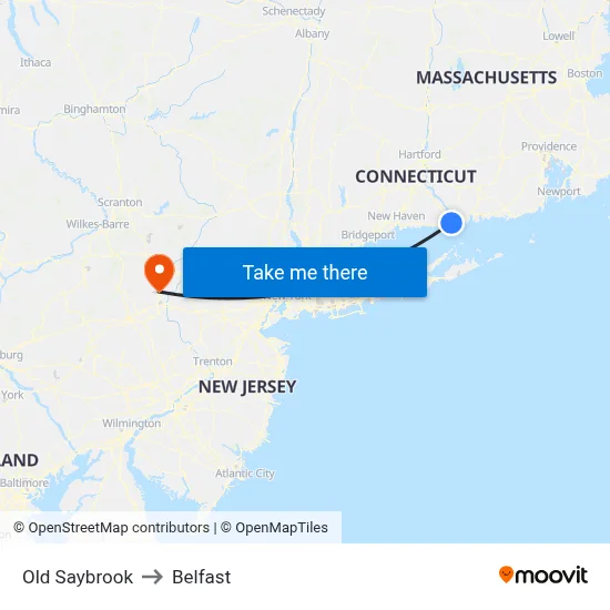 Old Saybrook to Belfast map