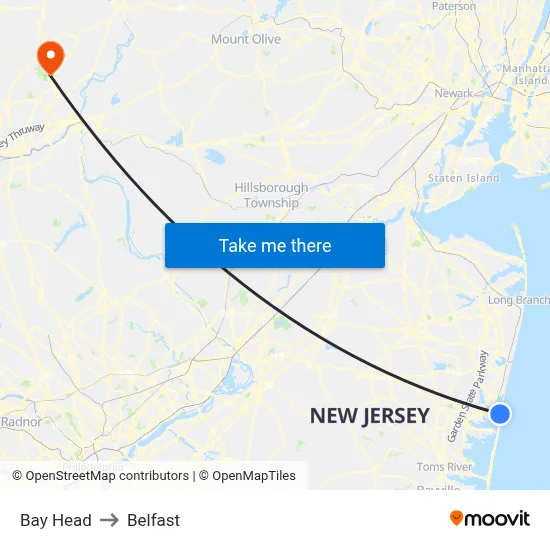 Bay Head to Belfast map
