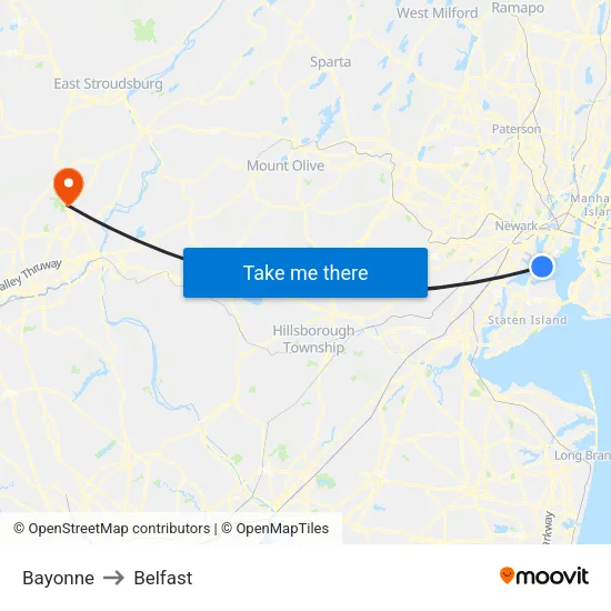 Bayonne to Belfast map