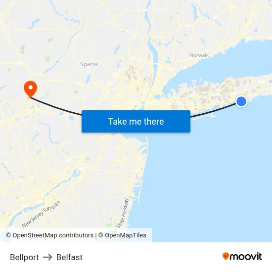 Bellport to Belfast map