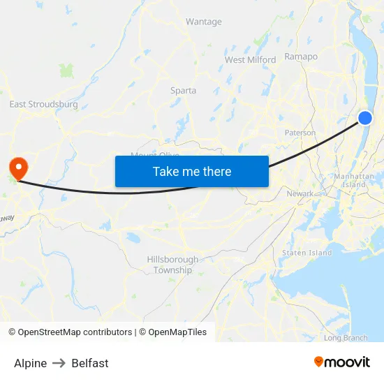 Alpine to Belfast map